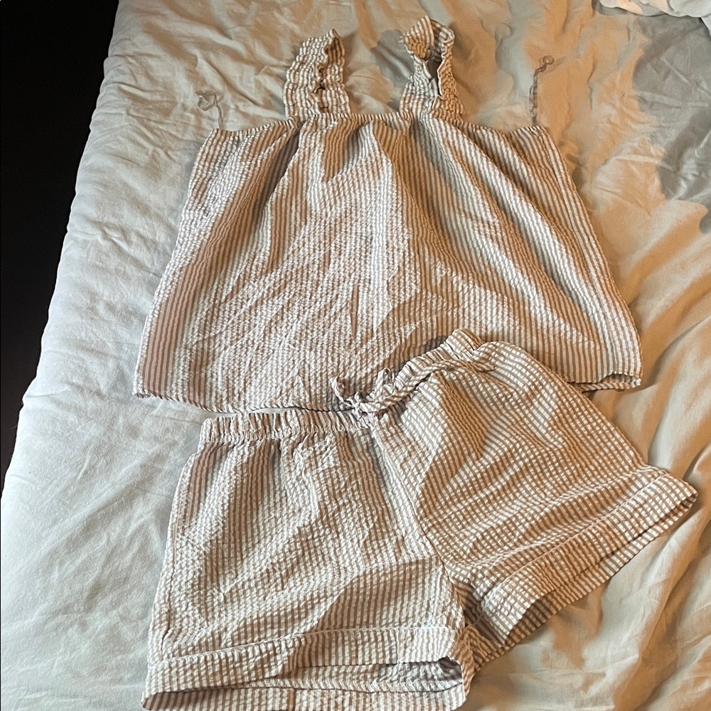 Striped Beige and White Pajama Set